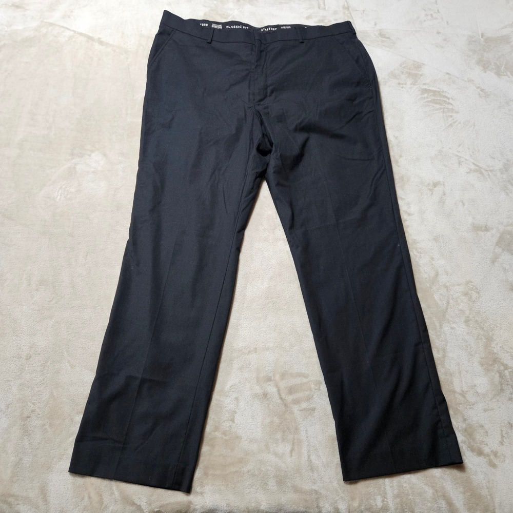 Stafford‎ Mens Classic Fit Dress Pants Black Stretch Easy Care Travel 40x32